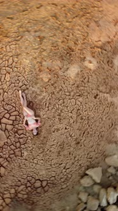 Woman Lying on Cracked Desert Earth