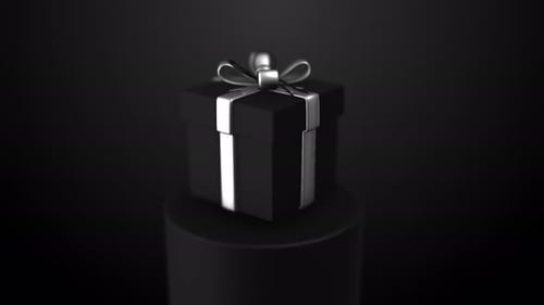 Elegant Black Gift Box Rotating Animation Presentation