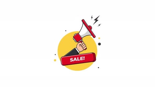 Animated Hand Holding Megaphone for Sale Announcement