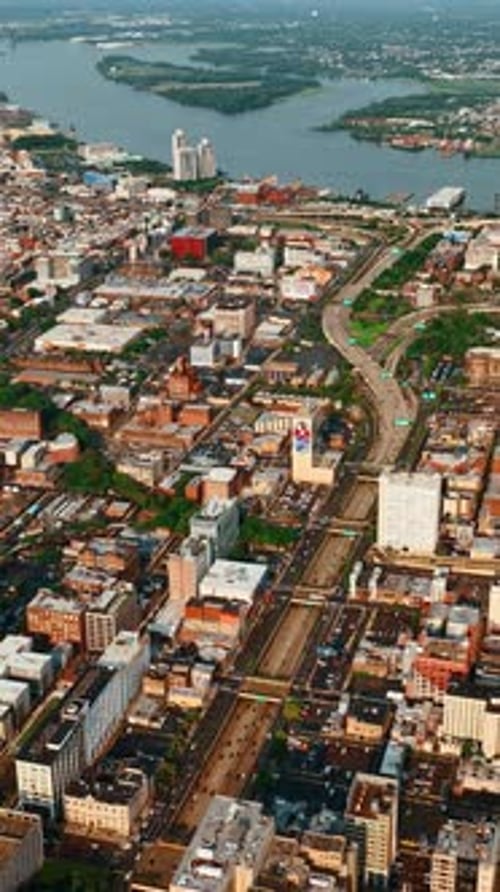 Sunny cityscape of Philadelphia, Pennsylvania, USA. Sight of the bridge over the Delaware River