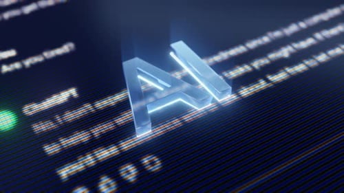 Futuristic AI Symbol with Digital Code Background