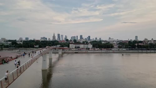 Drone Shot Of Warsaw From New Pedestrian Bridge