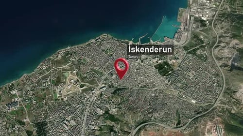 Zoom sur la carte de la ville d'İskenderun (Turquie) de l'espace à la Terre