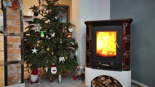 Christmas Beautiful Video of Home Interior Decorated Corner in Modern House With Christmas Tree, Fir