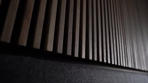 Closeup View on Decorative Wood Panels on Wall in Modern Interior