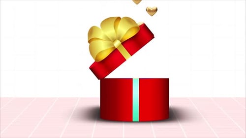 Festive Gift Box Opening Animation with Flying Hearts