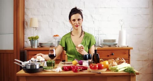 Beautiful Woman Preparing Delicious Spring Food From Fresh Vegetables