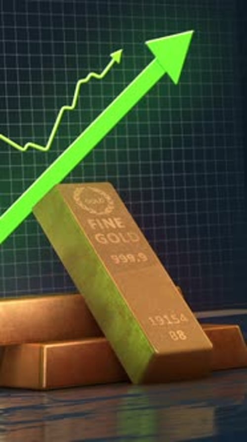 Gold Price Growth with Glowing Green Arrow Vertical | 3D Financial Market Loop