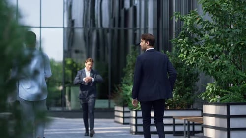 Diverse Corporate People Walking Office Building in Suit. Businesspeople Concept. Confident Handsome