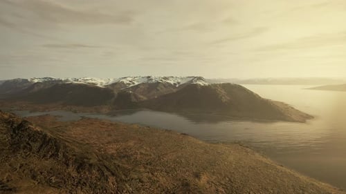 Aerial View of Fjord in Cold Winter Weather