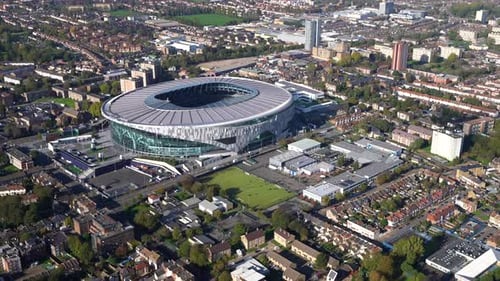 Aerial view of Tottenham Hotspur football stadium, Tottenham, London, UK.