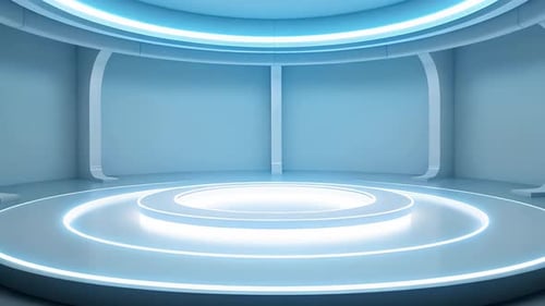 Futuristic Virtual Studio Stage with Glowing Blue Lights