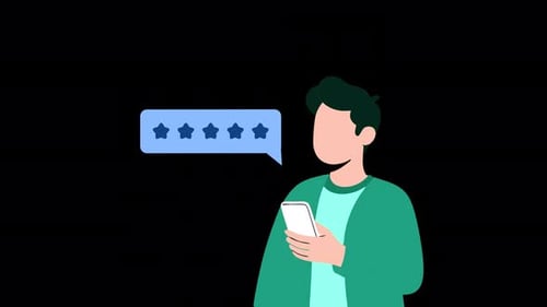 Animated Character Gives Five Star Review on Smartphone App