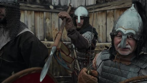 Group of Medieval Soldiers Preparing to Defend Fortress from Enemy Attack