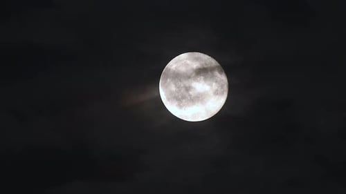 Bright Full Moon in Dark Night Sky