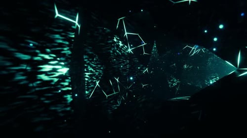 Abstract tunnel with neon light, loop animation. Cyberspace futuristic corridor