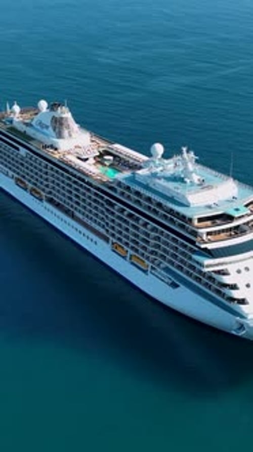 Vertical Video Big White Cruise Ship is Standing in the Port