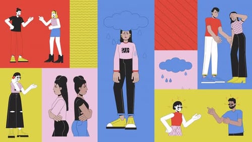 Diseño de cuadrícula bento animado para personas deprimidas y molestas