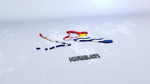 3D Map of Kiribati Forming with Flag Reveal
