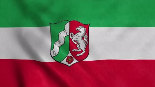 German State Flag of North Rhine-Westphalia Waving Loop