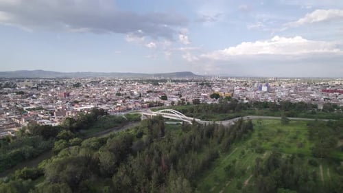 aerial view of a river and approach to the town