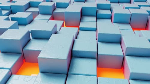 Dynamic Pulsating Blue Cubes on Orange Grid Loop