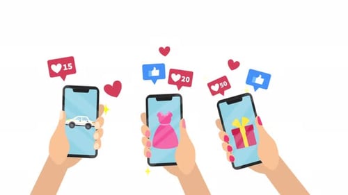 Animated Hands Holding Smartphones with Social Media Feedback