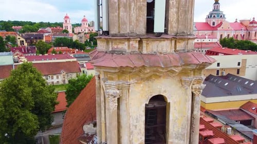 Bird's eye panorama aerial view to the old town and its architectures Vilnius, Lithuania.