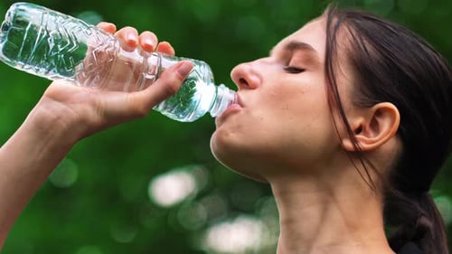 Woman Drinking Water From Bottle After Gym After Working Out Outdoor Sport Brunette Girl Latina