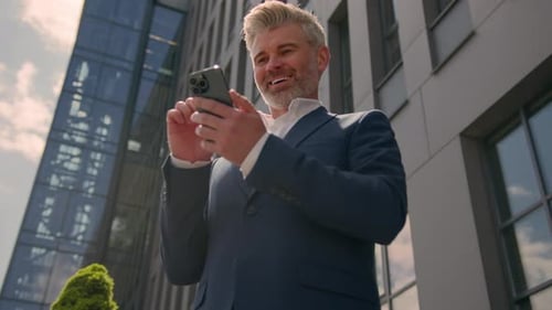 Caucasian Businessman in City Old Senior Mature Business Employer Winner Retired Man Entrepreneur