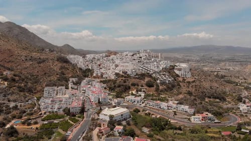 The white village of Mojácar during day light. Aerial shot.