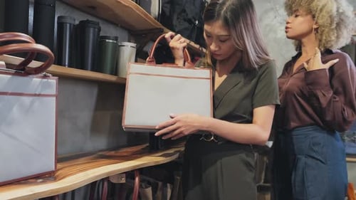 Female Friends Choosing Bag in Fashion Store