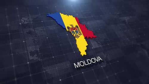 Animated 3D Moldova Map with Flag on Digital World Background
