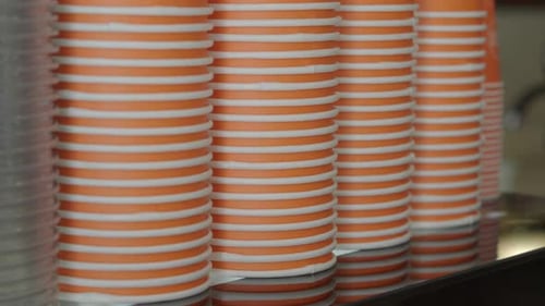 Lots of Paper Coffee Cups at Cafe