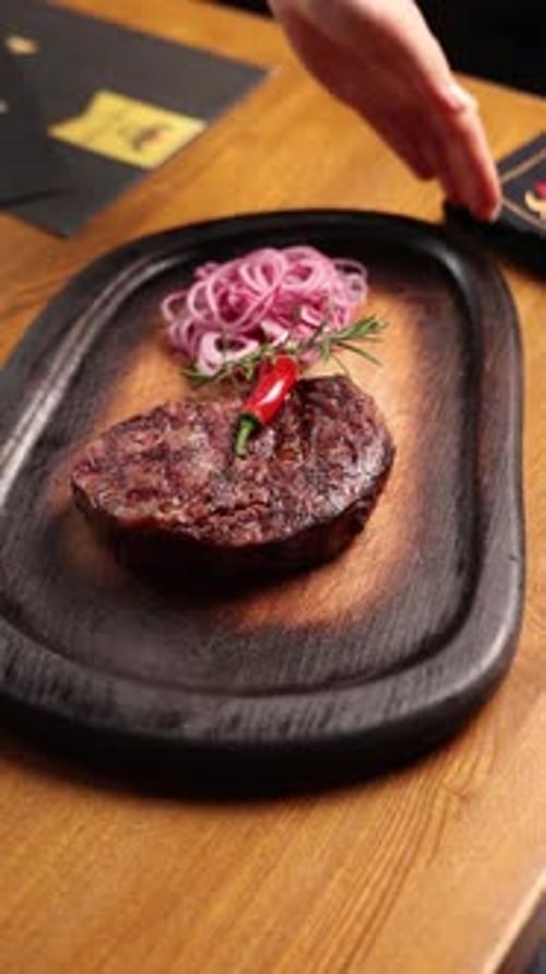 Delicious steak close-up in a restaurant