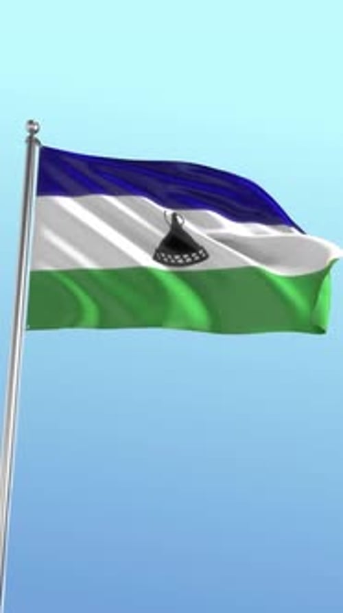 Lesotho Flag Waving Seamlessly on Pole in Realistic Animation
