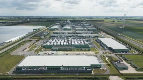 Wide aerial view of Eemshaven data center complex