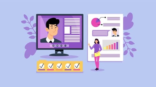 Flat Design Corporate Presentation with Video Call and Data