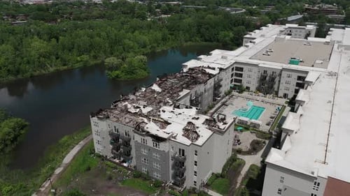 Roof of Damaged Apartment After Burned By Fire
