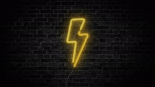 Flashing Yellow Neon Lightning Bolt Sign Reveal