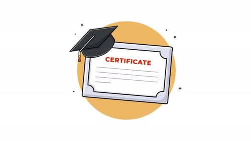 Animated Graduation Certificate with Cap in Flat Style