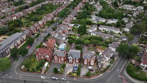British town of Southport and victorian homes aerial