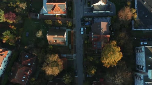 Aerial View of Quiet Suburban Neighborhood in Autumn
