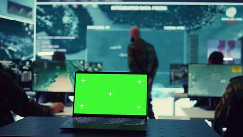 Greenscreen Running on a Laptop in Military Base Command Center
