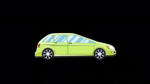 Grünes Cartoon-Familienauto, das auf Alpha-Kanal 4K fährt