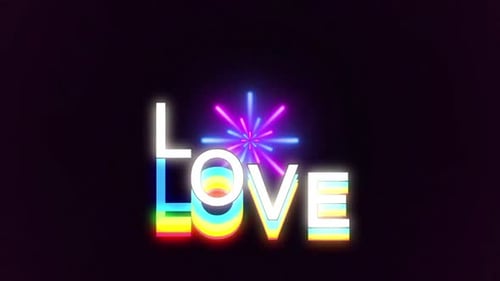 Glowing Retro Love Text Animation with Colorful Neon Rays