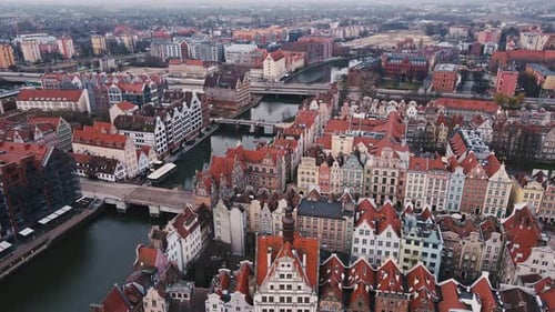 Aerial View of Gdansk City in Poland Historical Center of European City