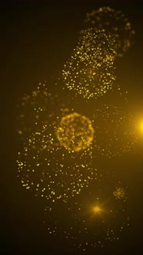 Fireworks show. New year's eve fireworks celebration. Gold Particles Explosion Shiny Display. festiv