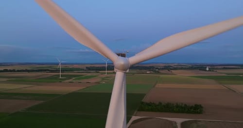 Wind Turbine Aerial View Wind Farms in the Field Rotating Blades Alternative Renewable Energy