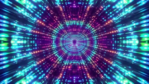 Abstract Neon Tunnel Motion Graphic with Glowing Circular Pa